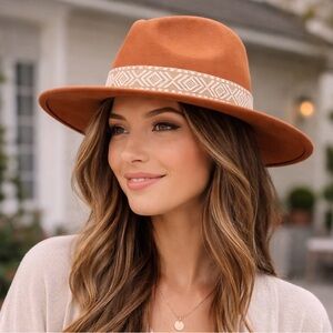 Boho Wide Brim Felt Fedora Hat Camel Tan | Western Ranch Style | Adjustable- New